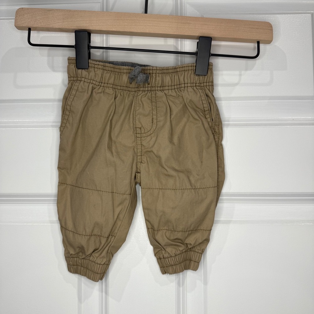 Carters Size 3 Months Tan Jogger Pants Elastic Waist Drawstring Cuffed